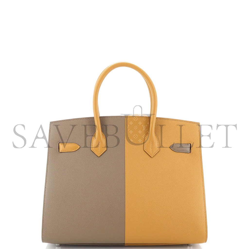 H**mes master birkin 25 epsom elephant grey and sesame with florida blue interior silver buckles h028367cc03 (25*18*13cm)